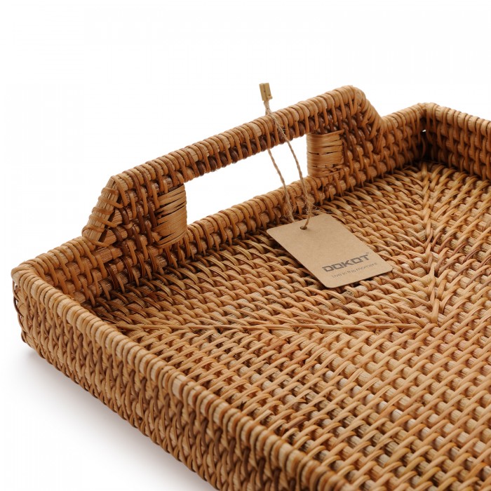 Rattan Tray Tea Trays Rectangle Serving Tray with Handles for Coffee